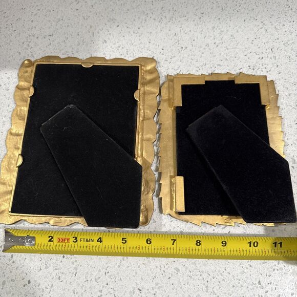 Celia Landman Gold Metal Leaf Photo Frames 5x7 4x6 Pair Thick Glass Quality Vtg - Picture 16 of 16